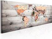 Schilderijen Op Canvas - Schilderij - World Maps: Wooden Travels 120x40 - Artgeist Schilderij