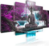 Schilderijen Op Canvas - Schilderij - Waterfall and Buddha 200x100 - Artgeist Schilderij