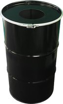 BinBin Hole Industriële metalen prullenbak zwart 120 Liter olievat met gat in deksel