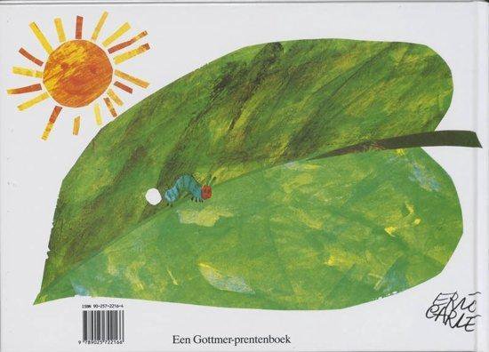 Een grote groene bladluis met een kleine blauwe rups die een wit ei opeet. Een zonnetje schijnt.