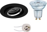 LED Spot Set - OSRAM Parathom PAR16 930 36D - Pragmi Aerony Pro - GU10 Fitting - Dimbaar - Inbouw Rond - Mat Zwart - 3.7W - Warm Wit 3000K - Kantelbaar - Ø82mm - BSE