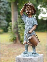 Bronzen beeld - Waterornament - brons meisje met gieter - Bronzartes - Hoogte 70 cm