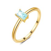 Twice As Nice Ring in 18kt verguld zilver, baguette zirconia, blauwe aquamarijn kleur  58