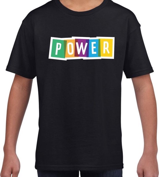 Power fun tekst t-shirt zwart kids - Fun tekst / Verjaardag cadeau / kado t-shirt kids 158/164
