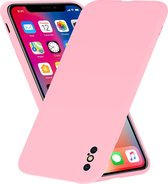 Siliconen hoesje met camera bescherming geschikt voor Apple iPhone X / Xs - roze + glazen screen protector