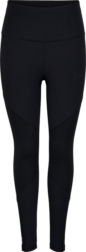 Zwarte sportlegging met geribbelde texturen op de zijkanten van de bovenbenen.