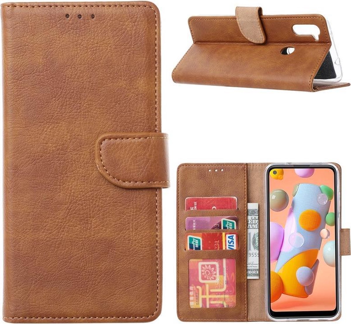 Bookcase Geschikt voor: Samsung Galaxy A11 - Lichtbruin - Portemonnee hoesje