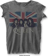 Queen Dames Tshirt -M- Vintage Union Jack Grijs