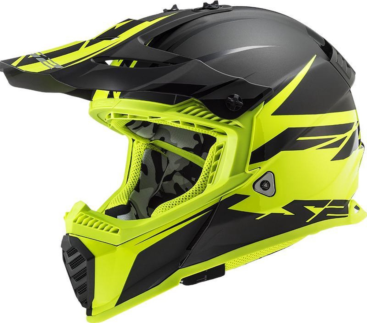 LS2 Helm Fast EVO Roar MX437 mat zwart / glans fluor geel maat XL
