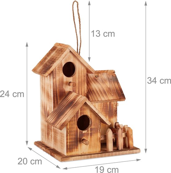 Relaxdays Bird Feeder Hanging Wood Bird House Garden Birds HBD: 35 x 42.5 x 40.5 cm Wall Balcony Garden Nature