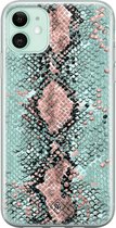 iPhone 11 hoesje siliconen - Slangenprint pastel mint | Apple iPhone 11 case | TPU backcover transparant