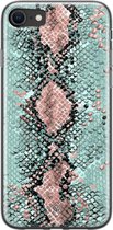 iPhone SE 2020 hoesje siliconen - Slangenprint pastel mint | Apple iPhone SE (2020) case | TPU backcover transparant