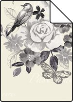 ESTAhome A4 proefstaal van behang bloemen en vogels zwart - 138125 - 21 x 26 cm