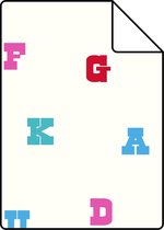 Proefstaal ESTAhome behang alfabet turquoise en roze - 137325 - 26,5 x 21 cm