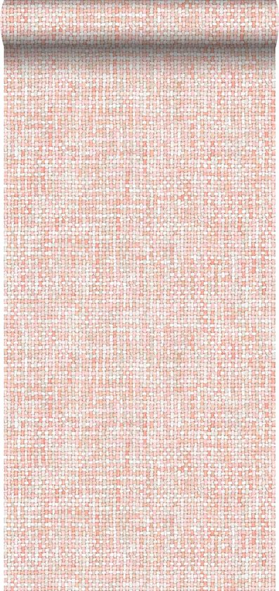 ESTAhome behang geweven linnenstructuur perzik oranje roze - 148661 - 53 cm x 10,05 m