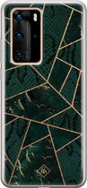 Huawei P40 Pro hoesje siliconen - Abstract groen | Huawei P40 Pro case | zwart | TPU backcover transparant