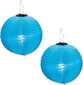 2x stuks Blauwe solar lampionnen op zonne energie 30 cm - Zomer tuin artikelen - Feest versieringen