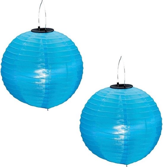 2x lanternes solaires bleues à énergie solaire 30 cm - Articles de jardin d'été - Décorations de fête