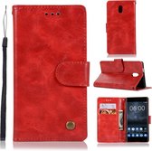 Voor Nokia 3 Retro koperen gesp Crazy Horse horizontale flip PU lederen tas met houder & kaartsleuven & portemonnee & lanyard (rood)
