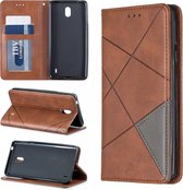 Ruit textuur horizontale flip magnetische lederen tas met houder en kaartsleuven en portemonnee voor Nokia 1 plus (bruin)