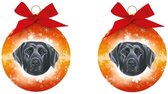 2x stuks dieren/huisdieren kerstballen Labrador hond zwart 8 cm - Kerstboomversiering/kerstversiering