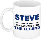 Naam cadeau Steve - The man, The myth the legend koffie mok / beker 300 ml - naam/namen mokken - Cadeau voor o.a  verjaardag/ vaderdag/ pensioen/ geslaagd/ bedankt