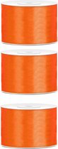 3x Hobby/decoratie oranje satijnen sierlinten 5 cm/50 mm x 25 meter - Cadeaulint satijnlint/ribbon - Oranje linten - Hobbymateriaal benodigdheden - Verpakkingsmaterialen