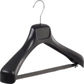 De Kledinghanger Gigant - 5 x Mantel / kostuumhanger kunststof zwart met schouderverbreding en anti-slip broeklat (2 mm schuim), 40 cm