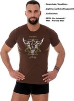 Brubeck Wandelshirt Heren - Naadloos Dun Lichtgewicht AirBalance T-Shirt met Merino Wol - Bruin XXl