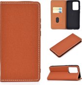 Voor Galaxy S20 ultra effen kleur mat magnetische horizontale flip lederen tas met kaartsleuven en houder (bruin)