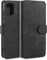 Voor Galaxy A71 5G DG.MING Retro Oil Side Horizontal Flip Case met houder & kaartsleuven & portemonnee (zwart)