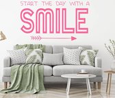 Muursticker Start The Day With A Smile -  Roze -  160 x 89 cm  -  slaapkamer  nederlandse teksten  woonkamer  engelse teksten  alle - Muursticker4Sale