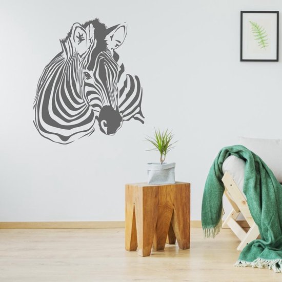 Muursticker Zebra Silhouette - Donkergrijs - 90 x 102 cm - baby en kinderkamer - muursticker dieren slaapkamer woonkamer alle