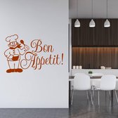 Muursticker Bon Appetit Met Kok -  Bruin -  100 x 65 cm  -  keuken  alle - Muursticker4Sale