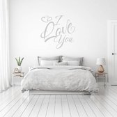 Muursticker I Love You Met Hartjes -  Zilver -  40 x 40 cm  -  slaapkamer  engelse teksten  alle - Muursticker4Sale