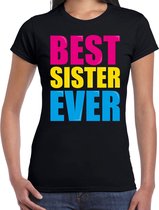 Best sister ever / Beste zus ooit fun t-shirt met gekleurde letters - zwart -  dames - Fun  /  Verjaardag cadeau / kado t-shirt L