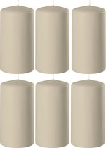 6x Beige cilinderkaarsen/stompkaarsen 6 x 15 cm 58 branduren - Geurloze kaarsen beige - Woondecoraties