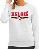 Belgie landen / voetbal sweater met wapen in de kleuren van de Belgische vlag - grijs - dames - Belgie landen trui / kleding - EK / WK / voetbal sweater L