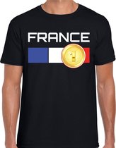 France / Frankrijk landen t-shirt met medaille en Franse vlag - zwart - heren -  Frankrijk landen shirt / kleding - EK / WK / Olympische spelen outfit L