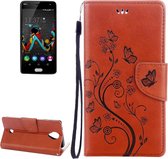 Bloemen reliëf horizontale flip lederen tas voor Wiko U Feel, met houder en kaartsleuven & portemonnee en draagkoord (koffie)