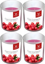 4x Geurkaarsen cranberry in glazen houder 25 branduren - Geurkaarsen cranberrygeur/veenbessengeur - Woondecoraties