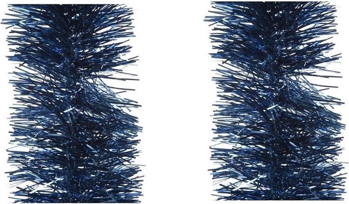 6x stuks kerstslingers donkerblauw 10 cm breed x 270 cm - Guirlande folie lametta - Donkerblauwe kerstboom versieringen