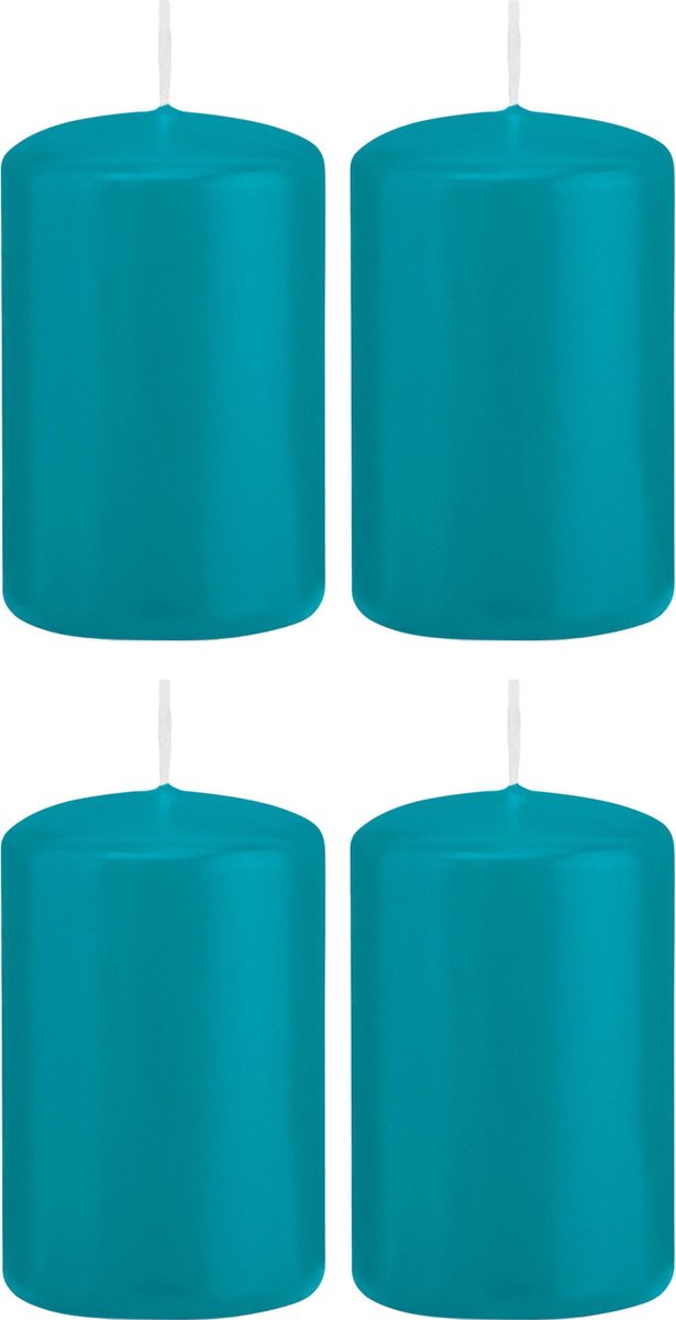 Trend Candles 4x Turquoise blauwe cilinderkaarsen stompkaarsen 5 x 8 cm 18 branduren Geurloze kaarsen turkoois blauw Woondecoraties