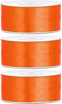 3x Hobby/decoratie oranje satijnen sierlinten 2,5 cm/25 mm x 25 meter - Cadeaulinten satijnlinten/ribbons - Oranje linten - Hobbymateriaal benodigdheden - Verpakkingsmaterialen