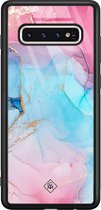 Samsung S10 hoesje glass - Marmer blauw roze | Samsung Galaxy S10 case | Hardcase backcover zwart