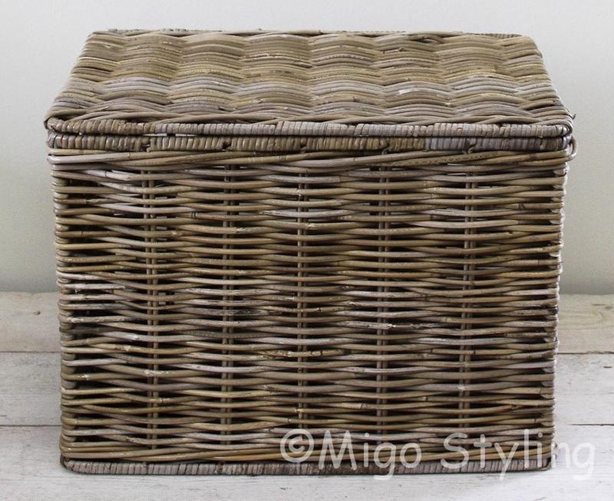 Opbergmand - Met deksel - 47x34xH35 - Riet - Rotan - Fietsmand - Rechthoek