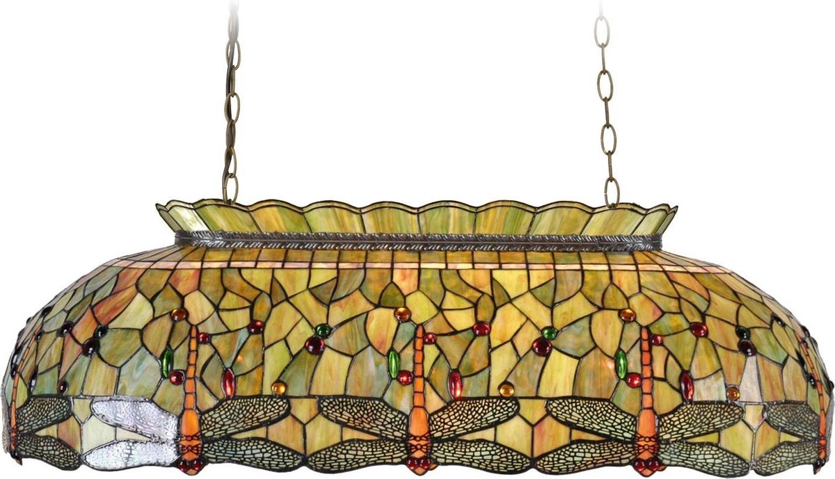 Clayre&Eef Groene pendellamp Fania in Tiffany-stijl