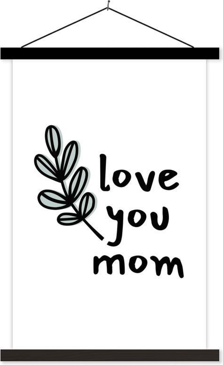 Moederdag cadeau met quote love you mom Wit met tak textielposter schoolplaat 40x60 cm - Foto print op textielposter (wanddecoratie woonkamer/slaapkamer)