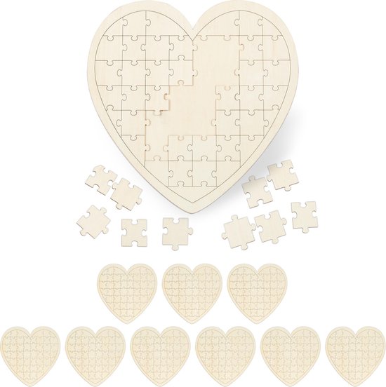 Relaxdays x hart puzzel huwelijk - blanco puzzel - hout - gastenboek bruiloft – | bol.com