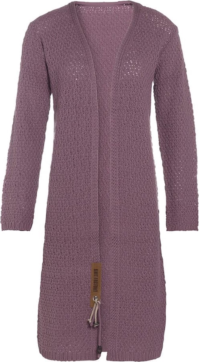 Knit Factory Luna Lang Gebreid Vest Lila - Gebreide dames cardigan - Lang vest tot over de knie - Paars damesvest gemaakt uit 30% wol en 70% acryl - 36/38